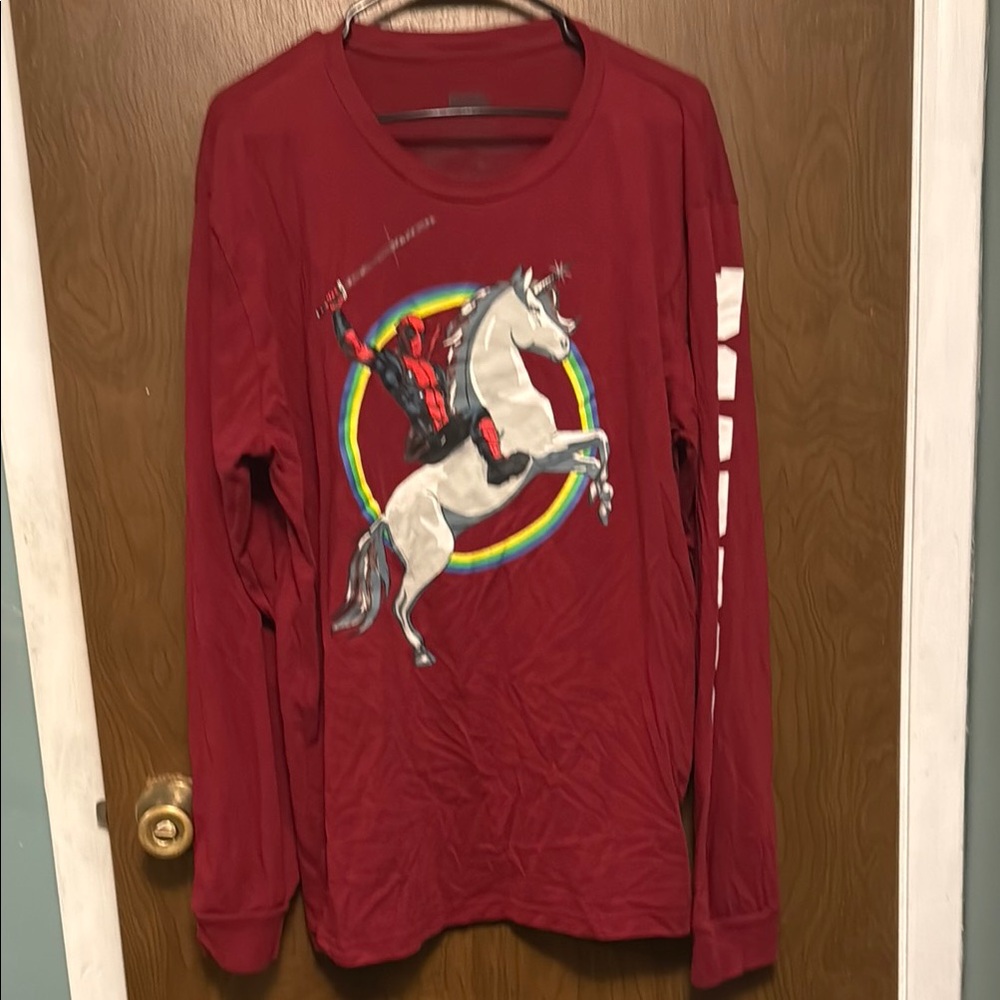 Mens Red Deadpool Graphic Long Sleeve Shirt size 2X